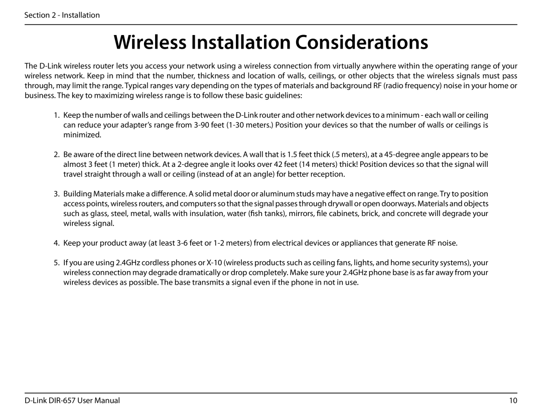 D-Link DIR-657 manual Wireless Installation Considerations 