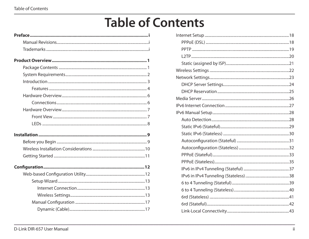 D-Link DIR-657 manual Table of Contents 