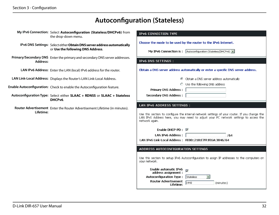 D-Link DIR-657 manual Autoconfiguration Stateless 