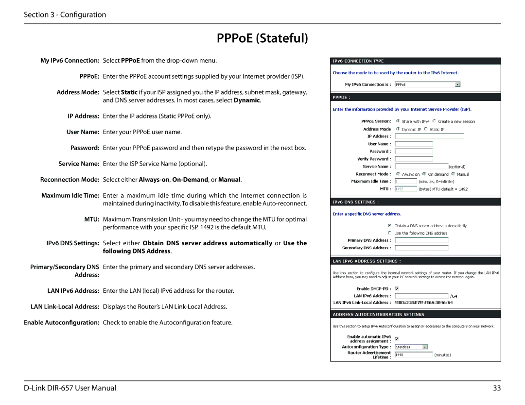 D-Link DIR-657 manual PPPoE Stateful, Address 