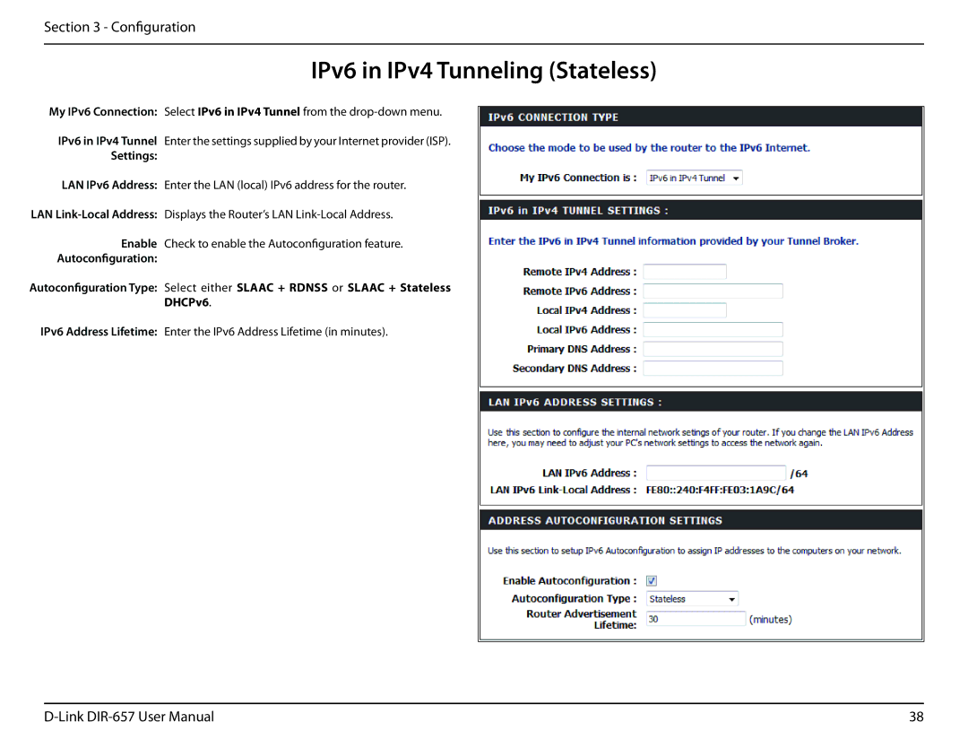 D-Link DIR-657 manual IPv6 in IPv4 Tunneling Stateless 