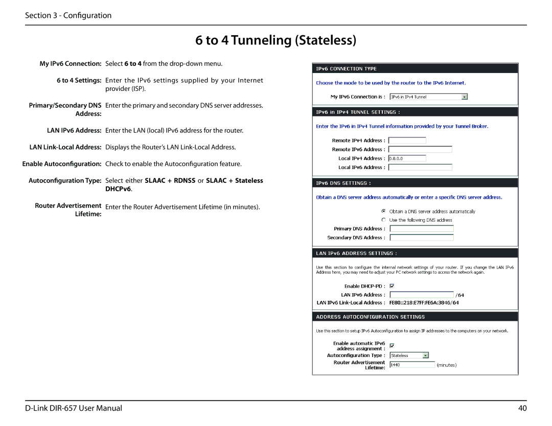 D-Link DIR-657 manual To 4 Tunneling Stateless, Lifetime 