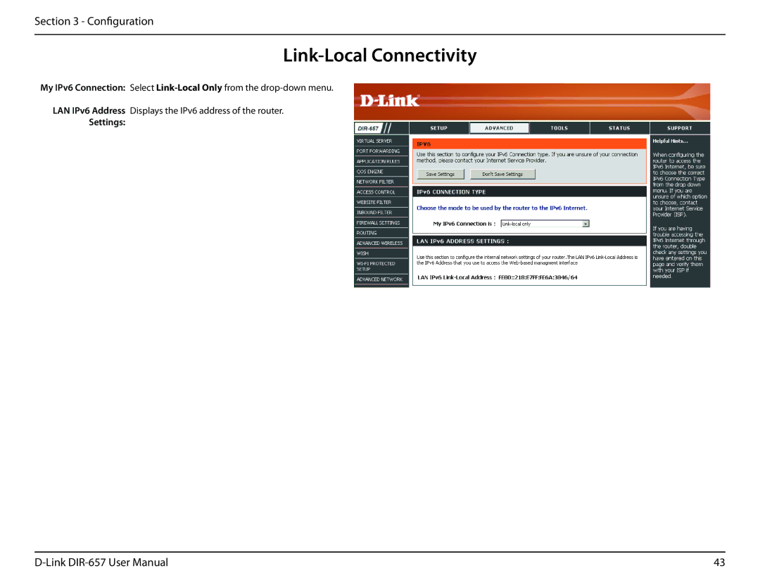 D-Link DIR-657 manual Link-Local Connectivity, Settings 