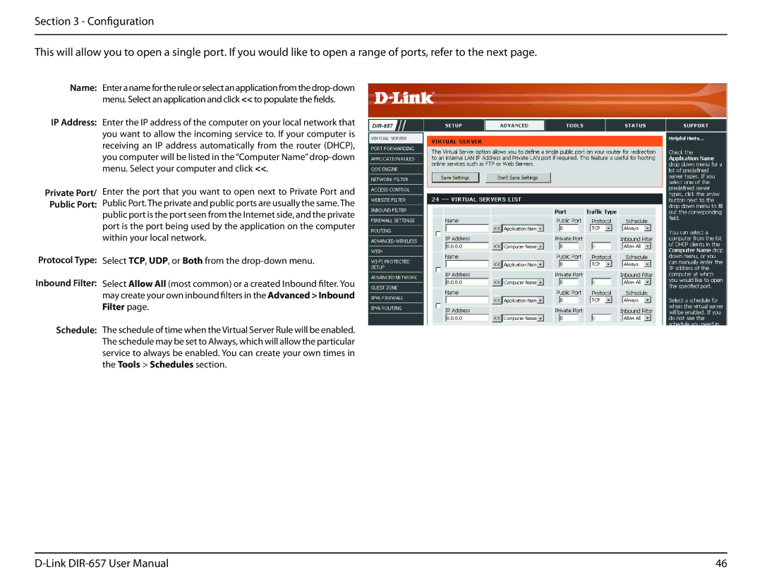 D-Link DIR-657 manual Name IP Address, Inbound Filter Schedule 