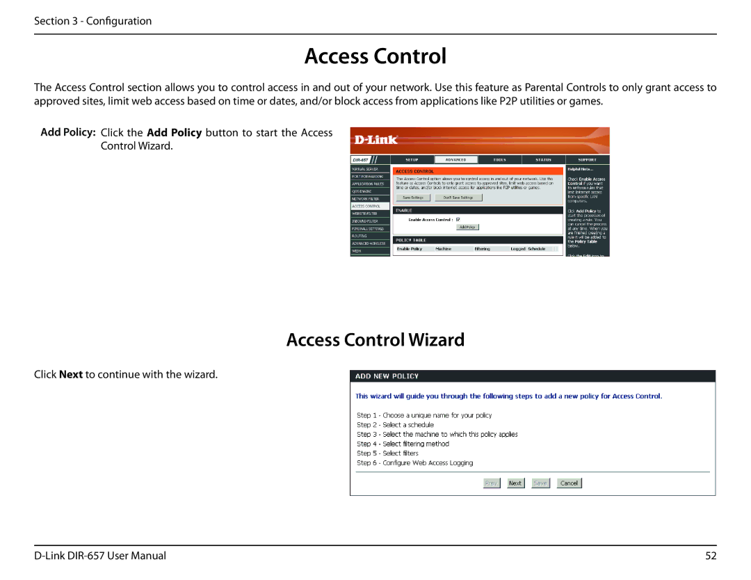 D-Link DIR-657 manual Access Control Wizard 