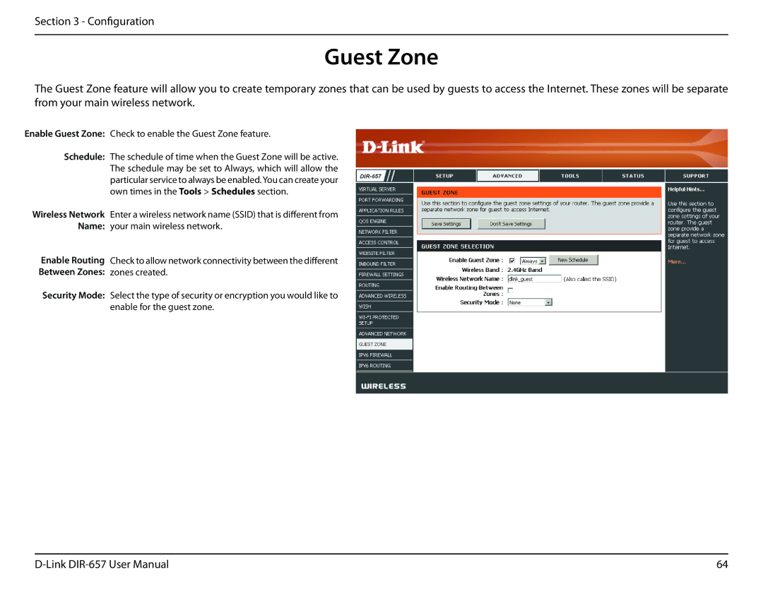 D-Link DIR-657 manual Guest Zone, Between Zones zones created 