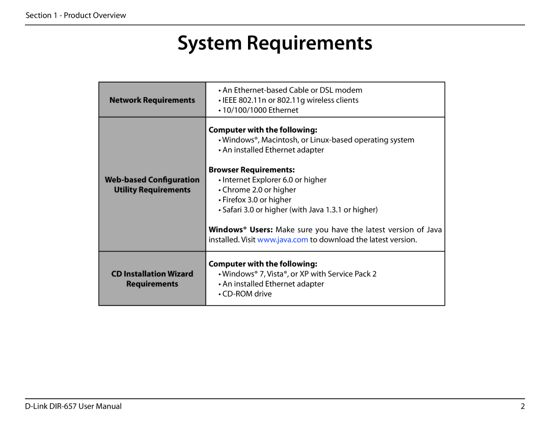 D-Link DIR-657 manual System Requirements, Computer with the following, Browser Requirements 