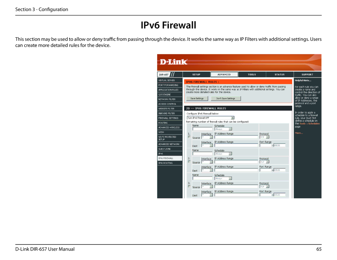 D-Link DIR-657 manual IPv6 Firewall 