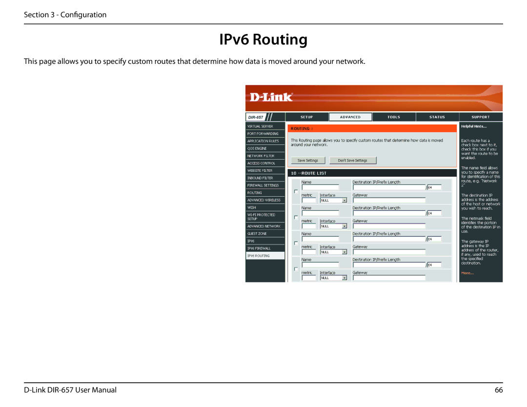 D-Link DIR-657 manual IPv6 Routing 