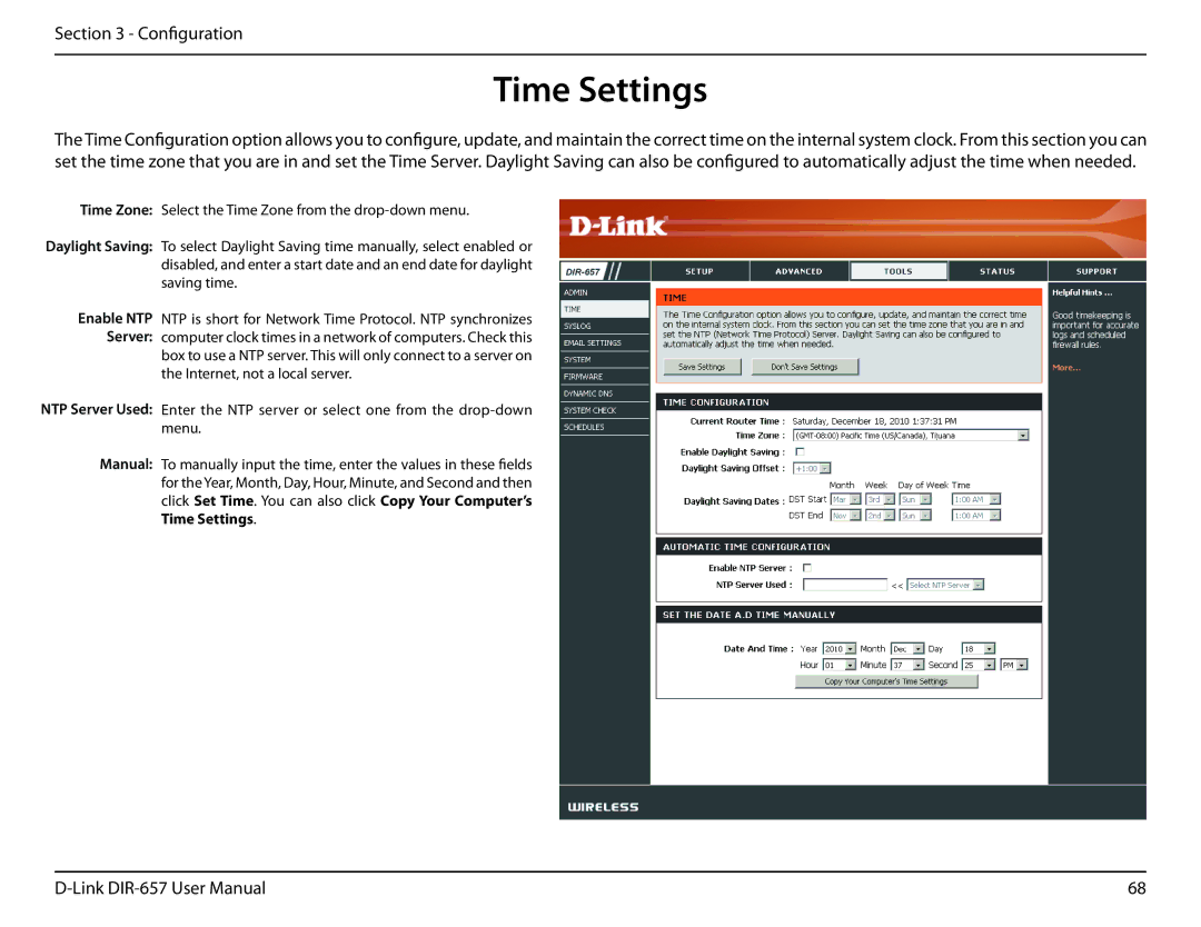 D-Link DIR-657 manual Time Settings 