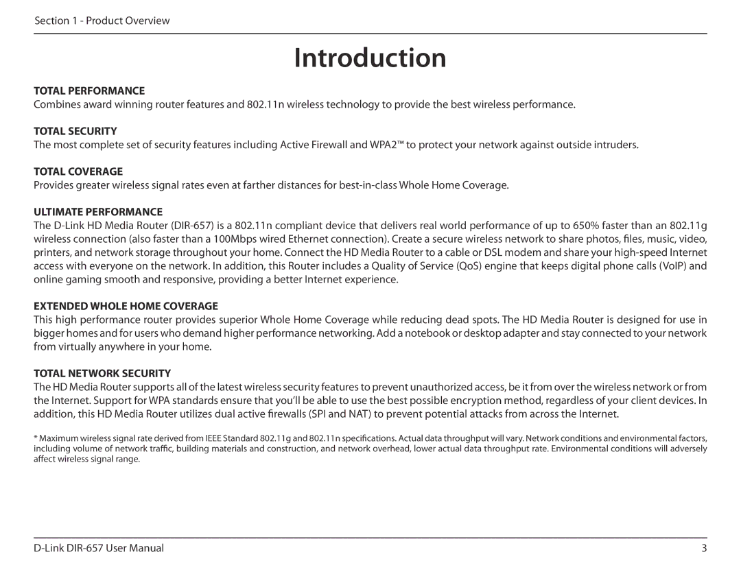 D-Link DIR-657 manual Introduction, Total Performance 