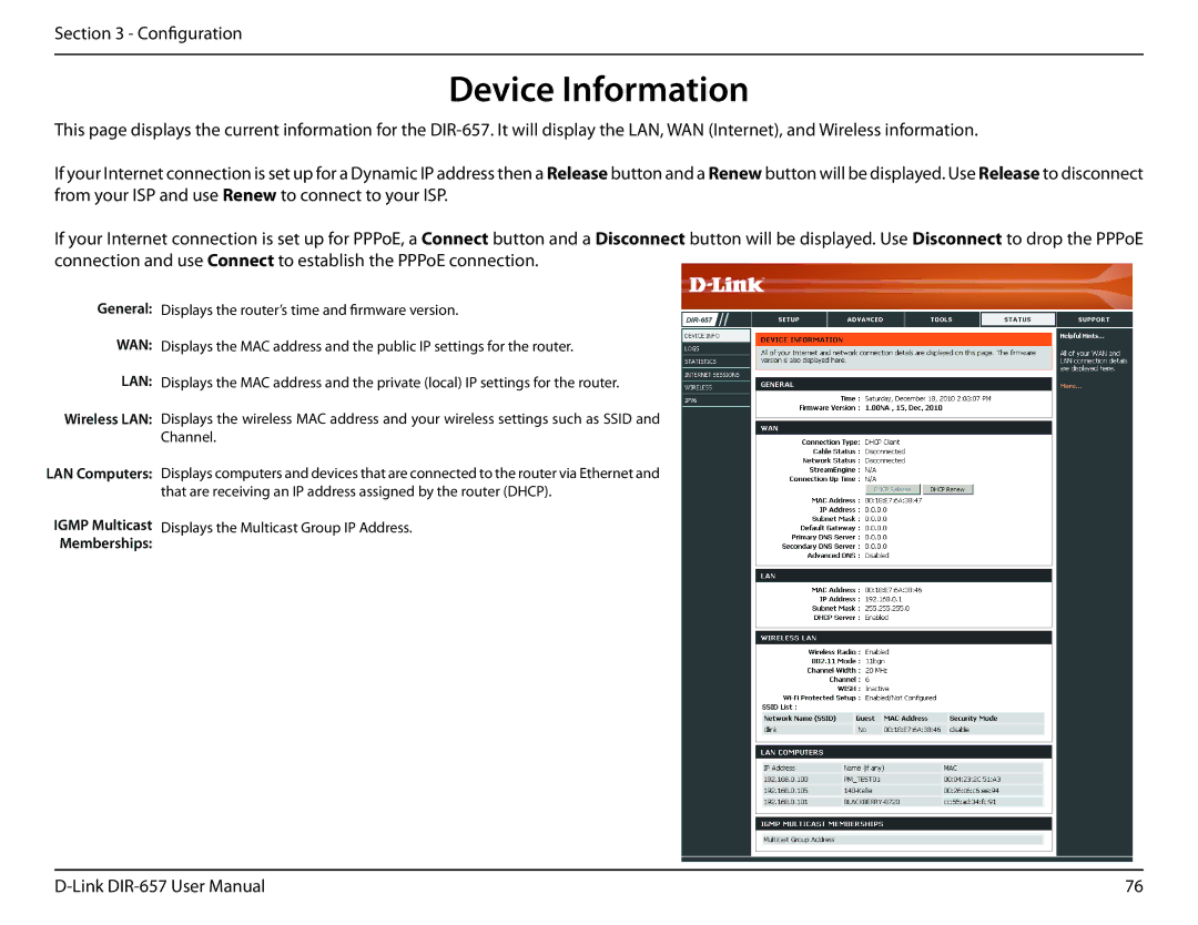 D-Link DIR-657 manual Device Information, General, Wireless LAN 