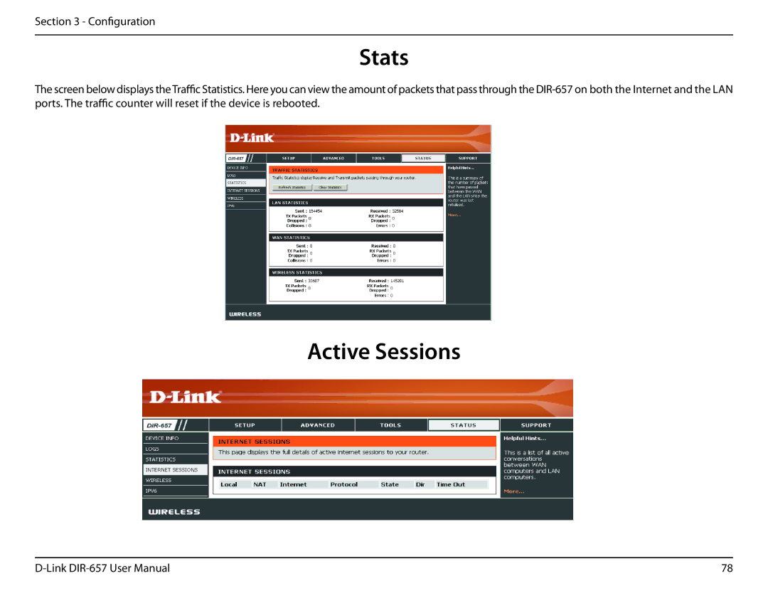 D-Link DIR-657 manual Stats, Active Sessions 