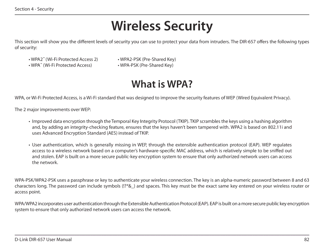 D-Link DIR-657 manual Wireless Security, What is WPA? 