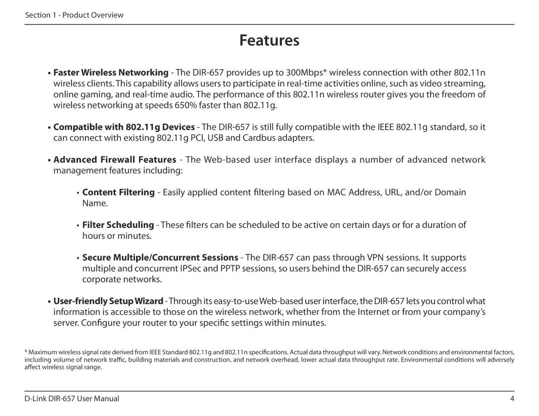 D-Link DIR-657 manual Features 