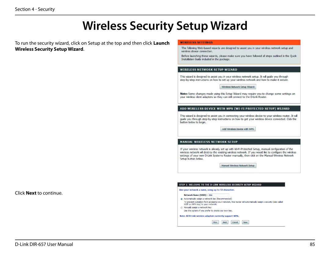 D-Link DIR-657 manual Wireless Security Setup Wizard 