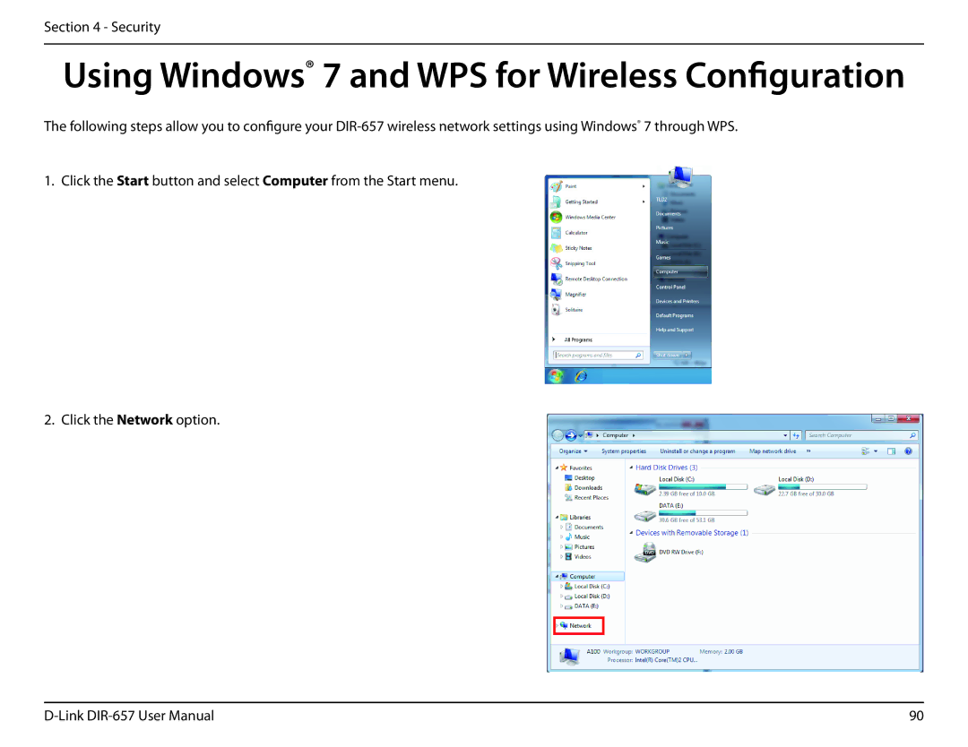 D-Link DIR-657 manual Using Windows 7 and WPS for Wireless Configuration 