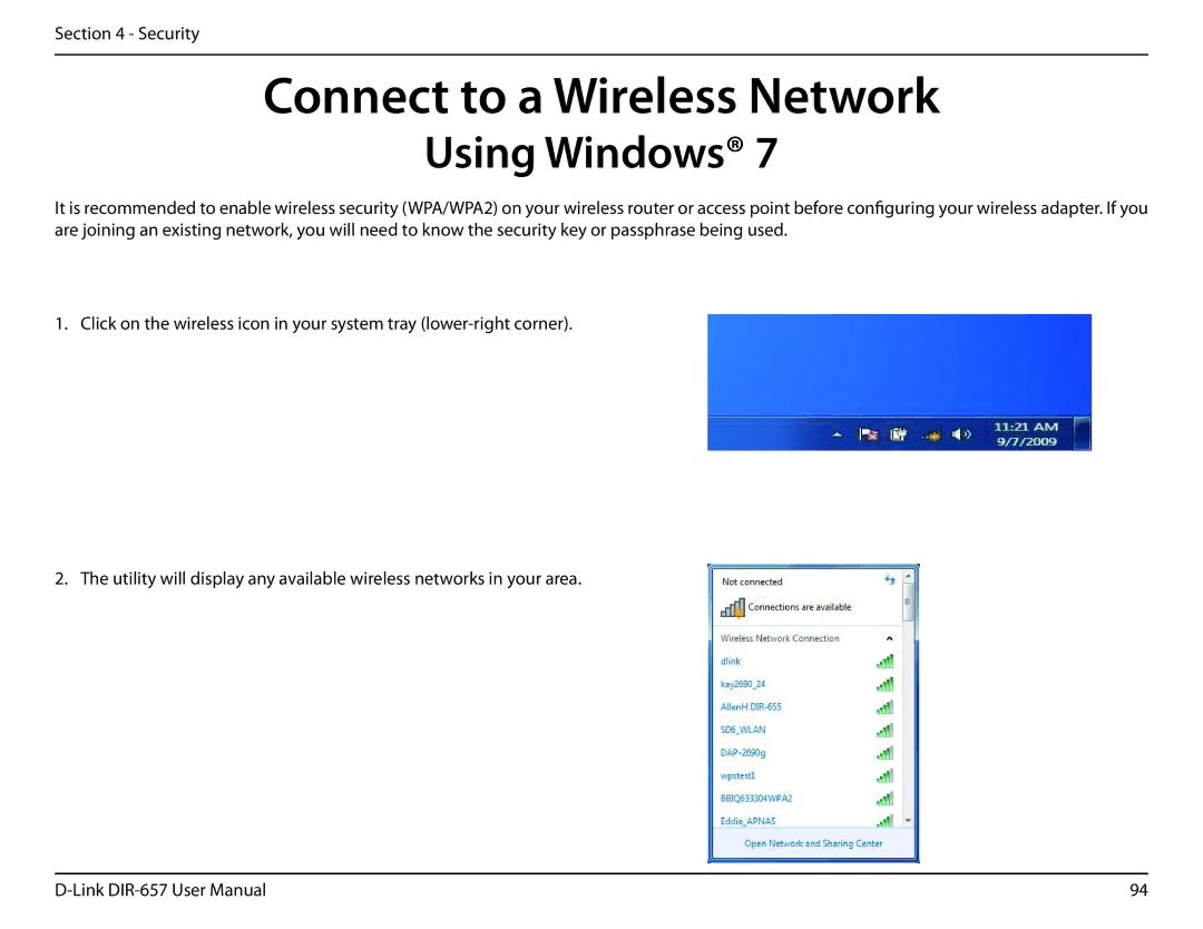 D-Link DIR-657 manual Connect to a Wireless Network, Using Windows 