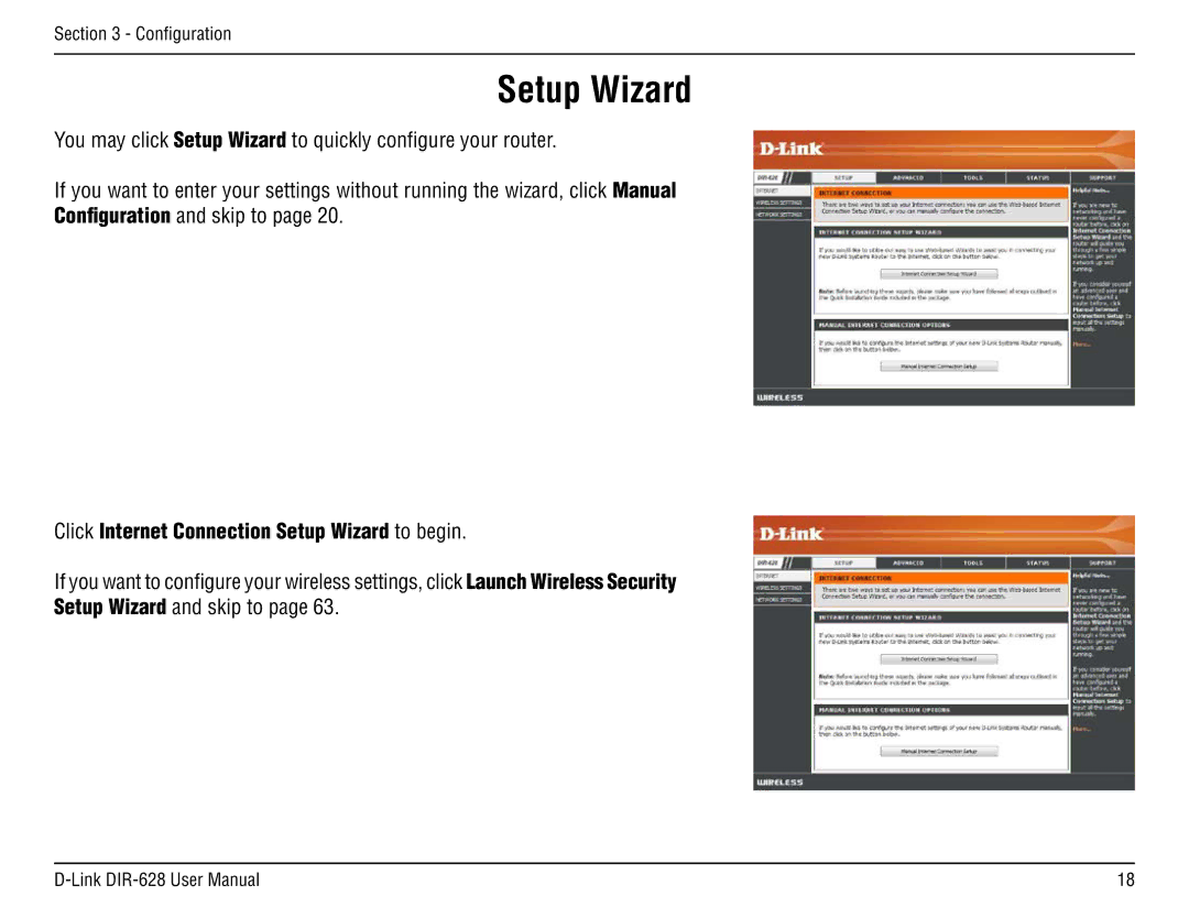 D-Link DIR-68 manual Click Internet Connection Setup Wizard to begin 