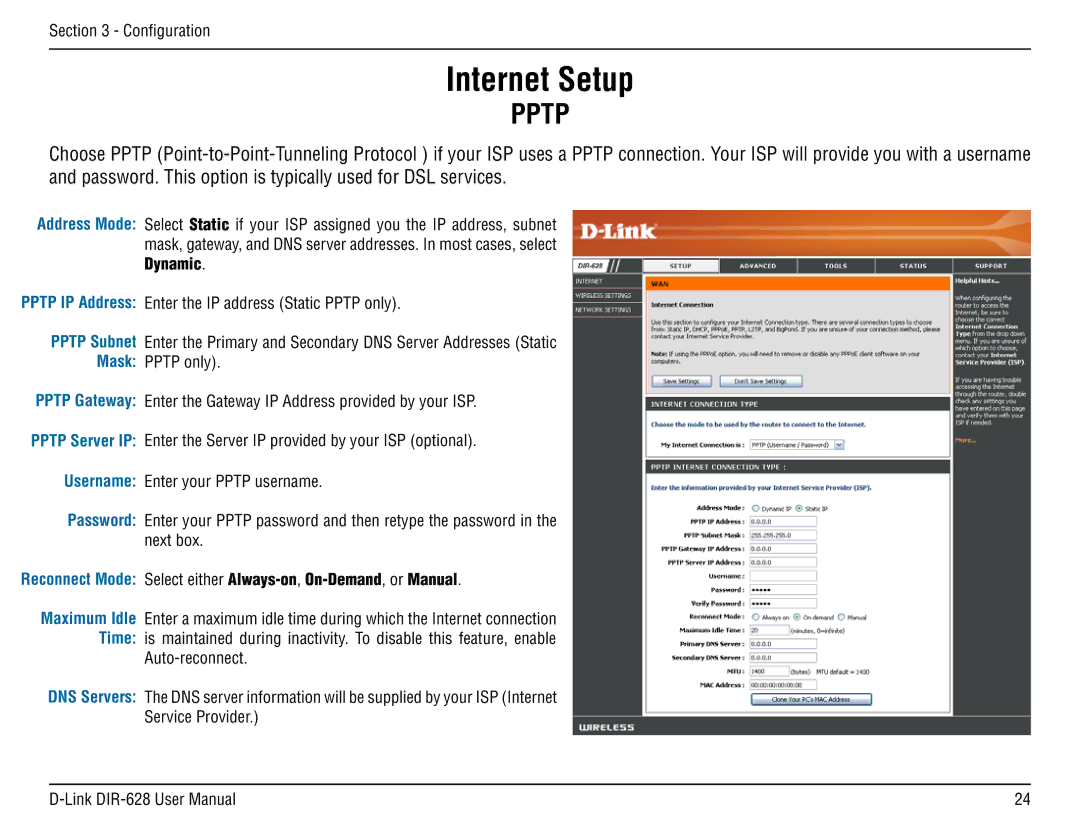 D-Link DIR-68 manual Pptp 