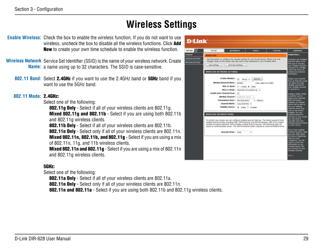 D-Link DIR-68 manual Wireless Settings, Mode 2.4GHz 