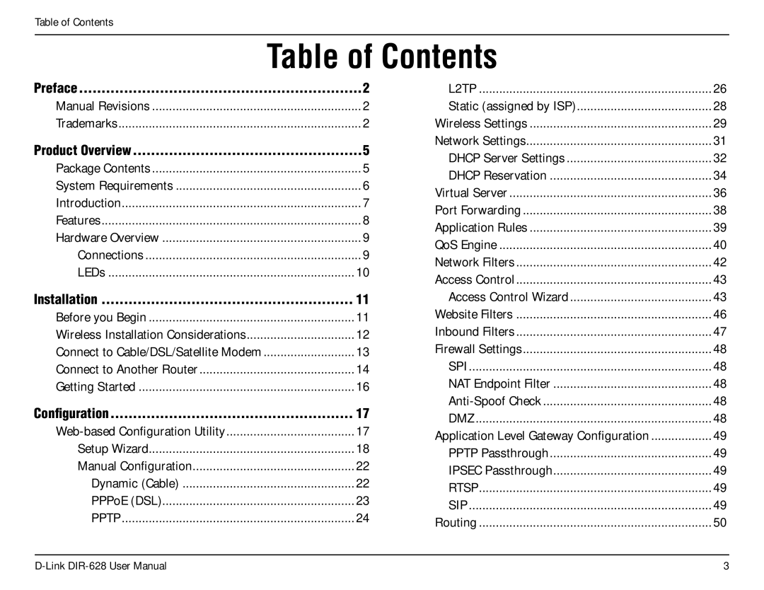 D-Link DIR-68 manual Table of Contents 