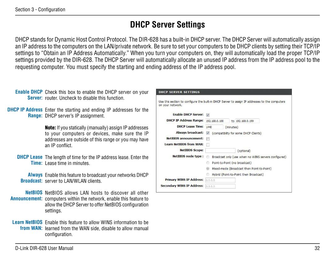 D-Link DIR-68 manual Dhcp Server Settings 