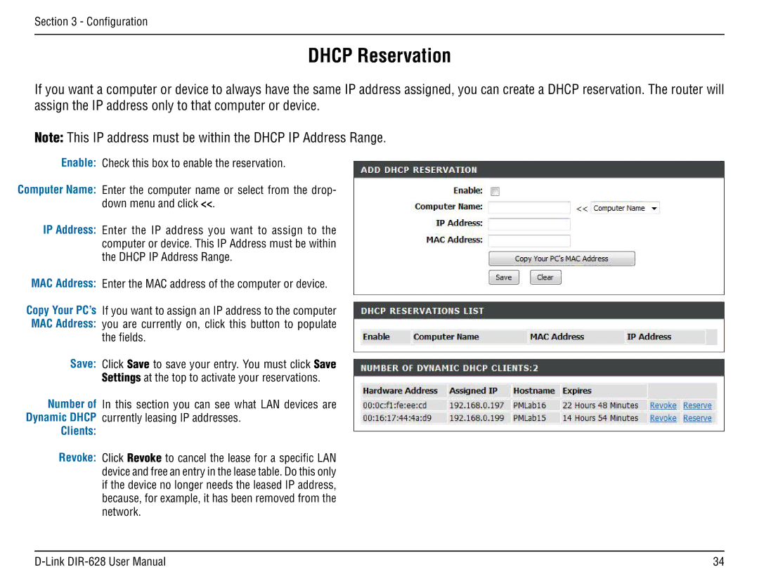 D-Link DIR-68 manual Dhcp Reservation, Clients 