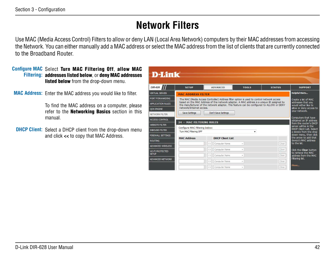 D-Link DIR-68 manual Network Filters 