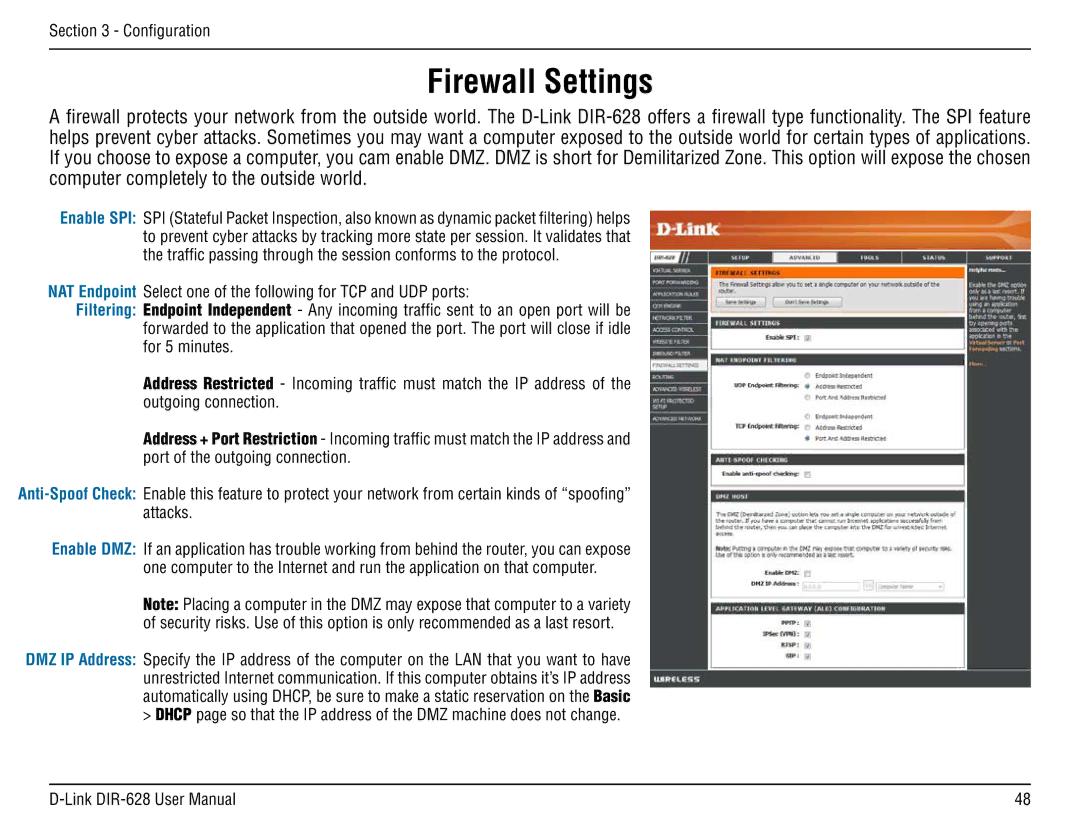 D-Link DIR-68 manual Firewall Settings 