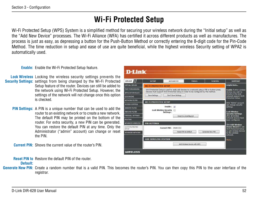 D-Link DIR-68 manual Wi-Fi Protected Setup, Default 