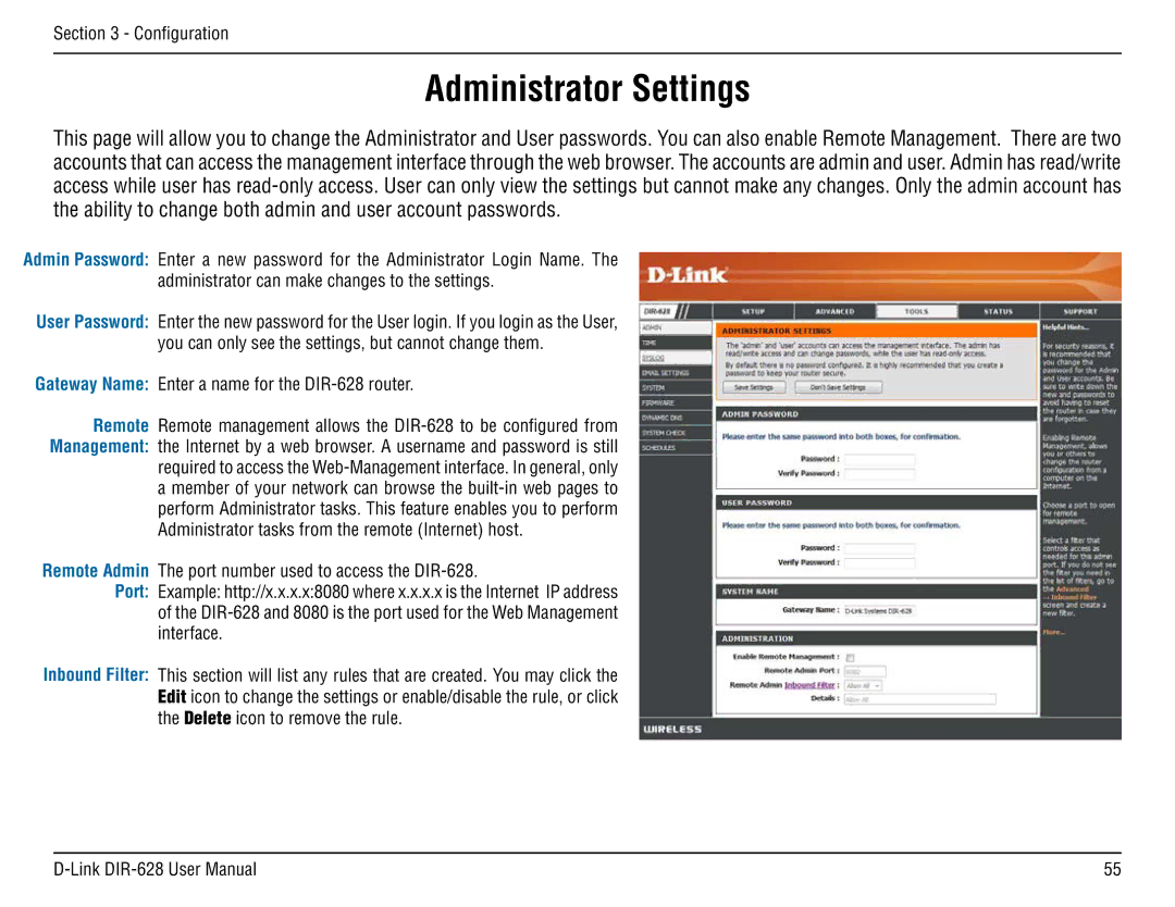 D-Link DIR-68 manual Administrator Settings 