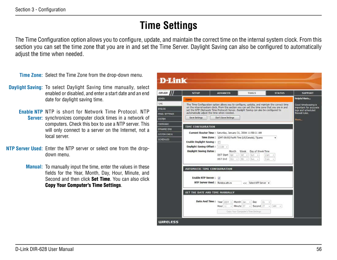 D-Link DIR-68 manual Time Settings 