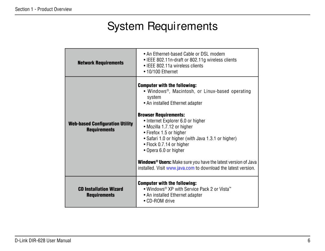 D-Link DIR-68 manual System Requirements, Browser Requirements 