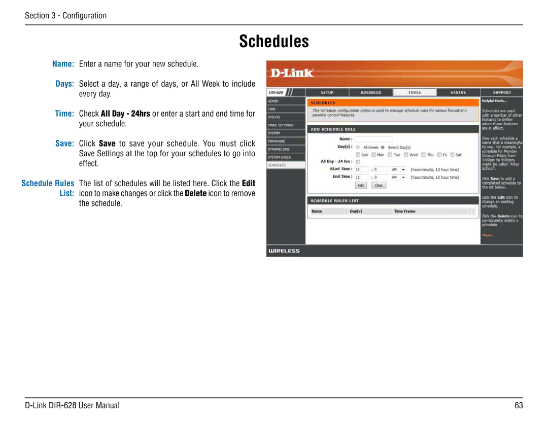 D-Link DIR-68 manual Schedules 