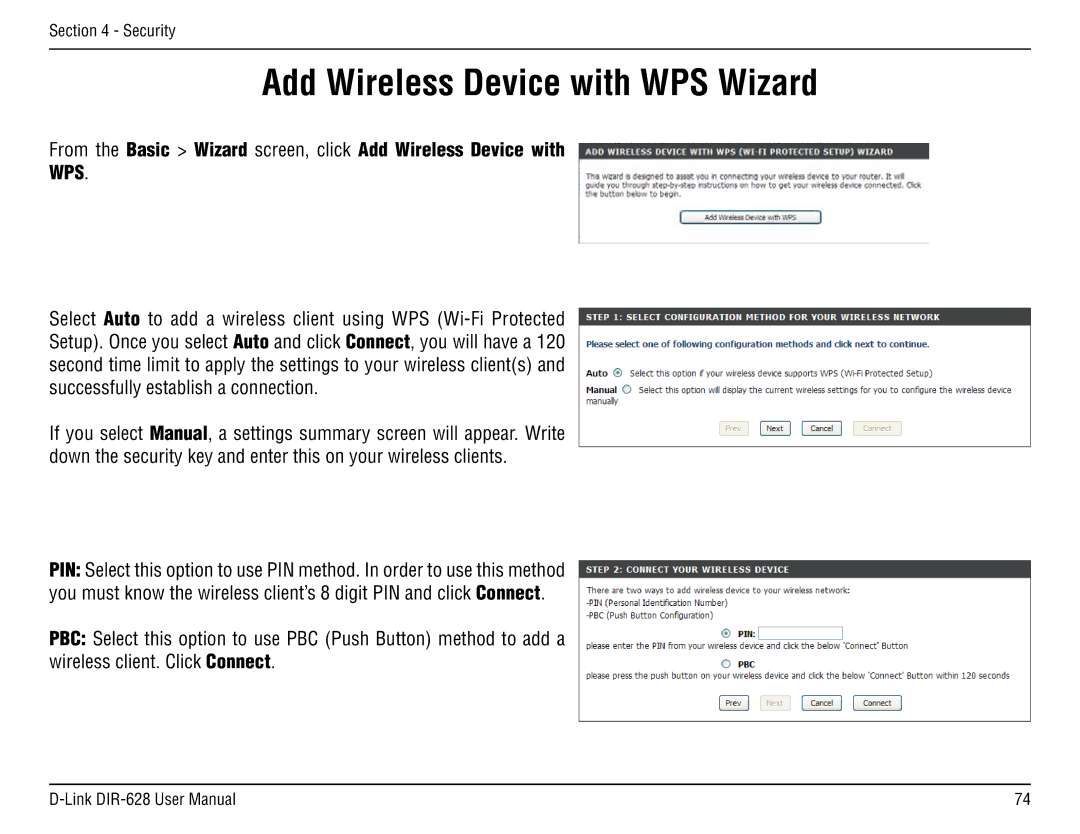 D-Link DIR-68 manual Add Wireless Device with WPS Wizard 