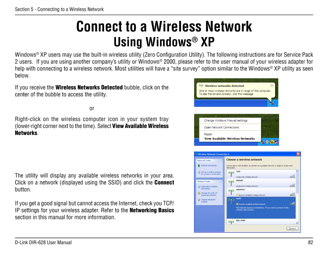 D-Link DIR-68 manual Connect to a Wireless Network, Using Windows XP 