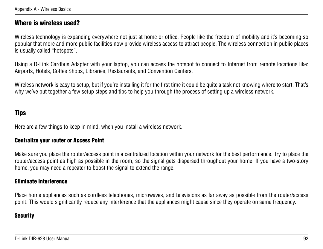 D-Link DIR-68 manual Centralize your router or Access Point, Eliminate Interference, Security 