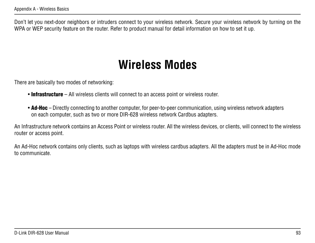 D-Link DIR-68 manual Wireless Modes 