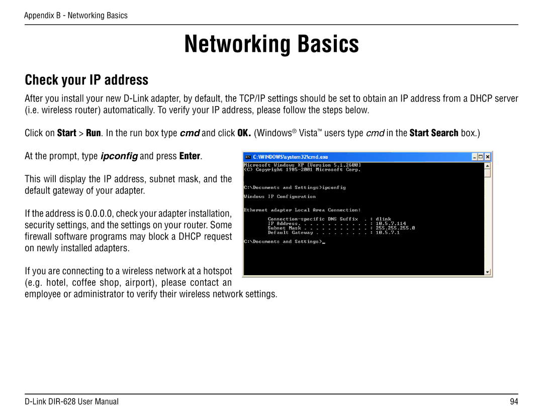 D-Link DIR-68 manual Networking Basics, Check your IP address 