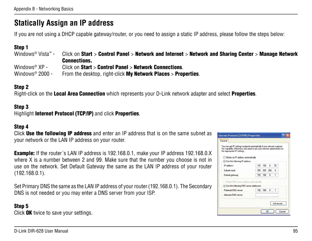 D-Link DIR-68 manual Step Highlight Internet Protocol TCP/IP and click Properties 