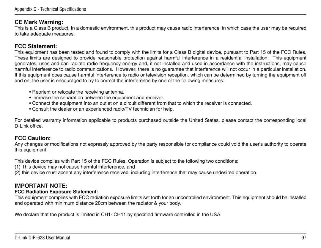 D-Link DIR-68 manual CE Mark Warning, FCC Statement, FCC Caution 