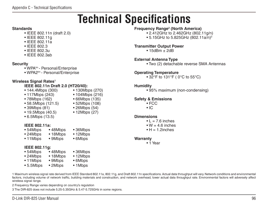 D-Link DIR-825 manual Technical Specifications 