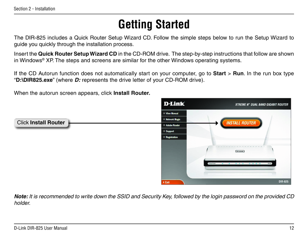 D-Link DIR-825 manual Getting Started, Click Install Router 