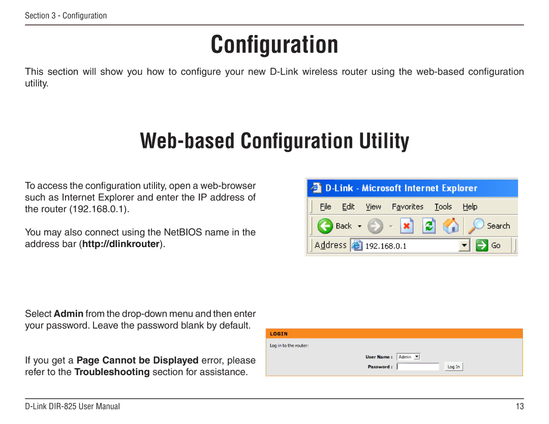 D-Link DIR-825 manual Web-based Configuration Utility 