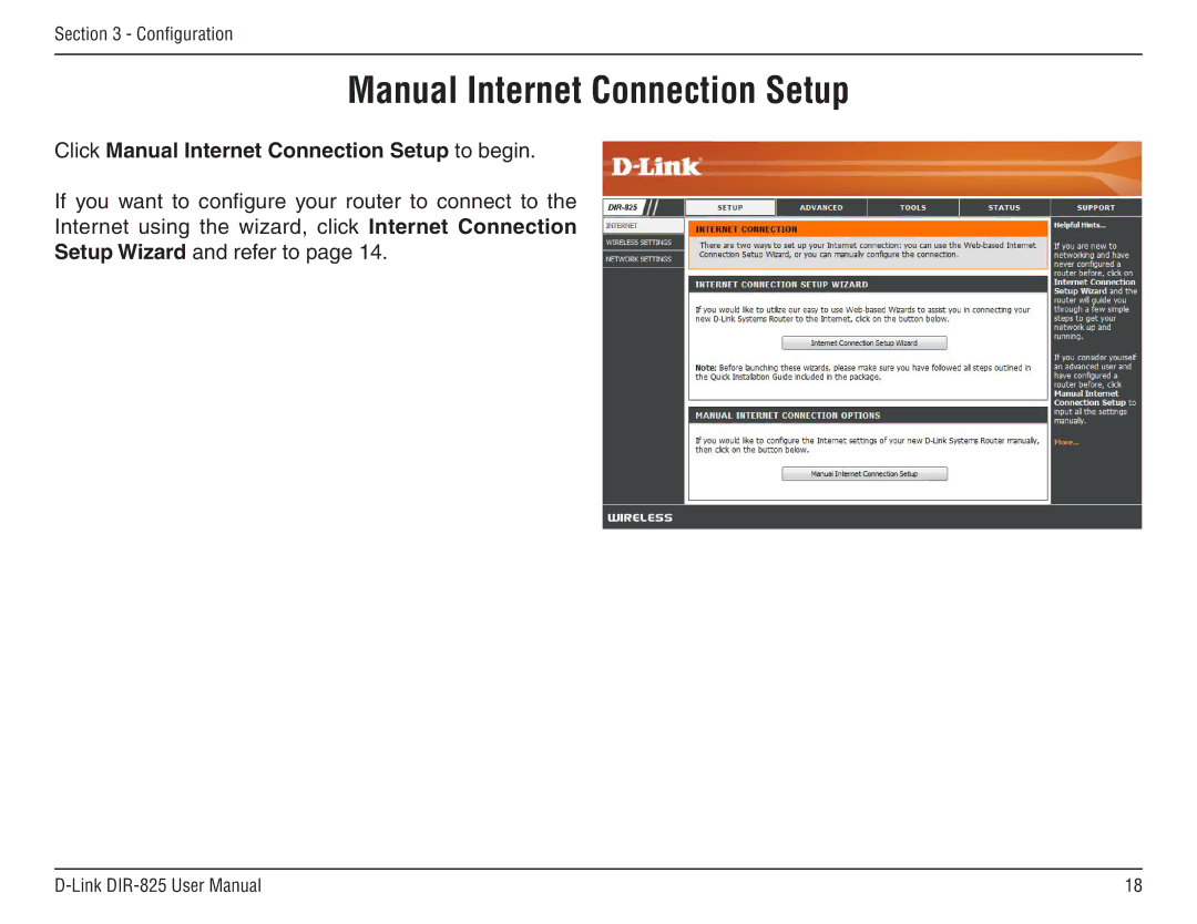 D-Link DIR-825 manual Click Manual Internet Connection Setup to begin 