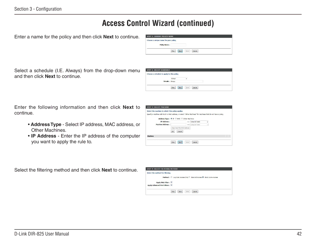 D-Link DIR-825 manual Access Control Wizard 