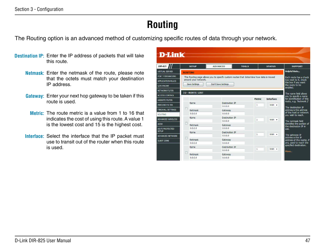 D-Link DIR-825 manual Routing 