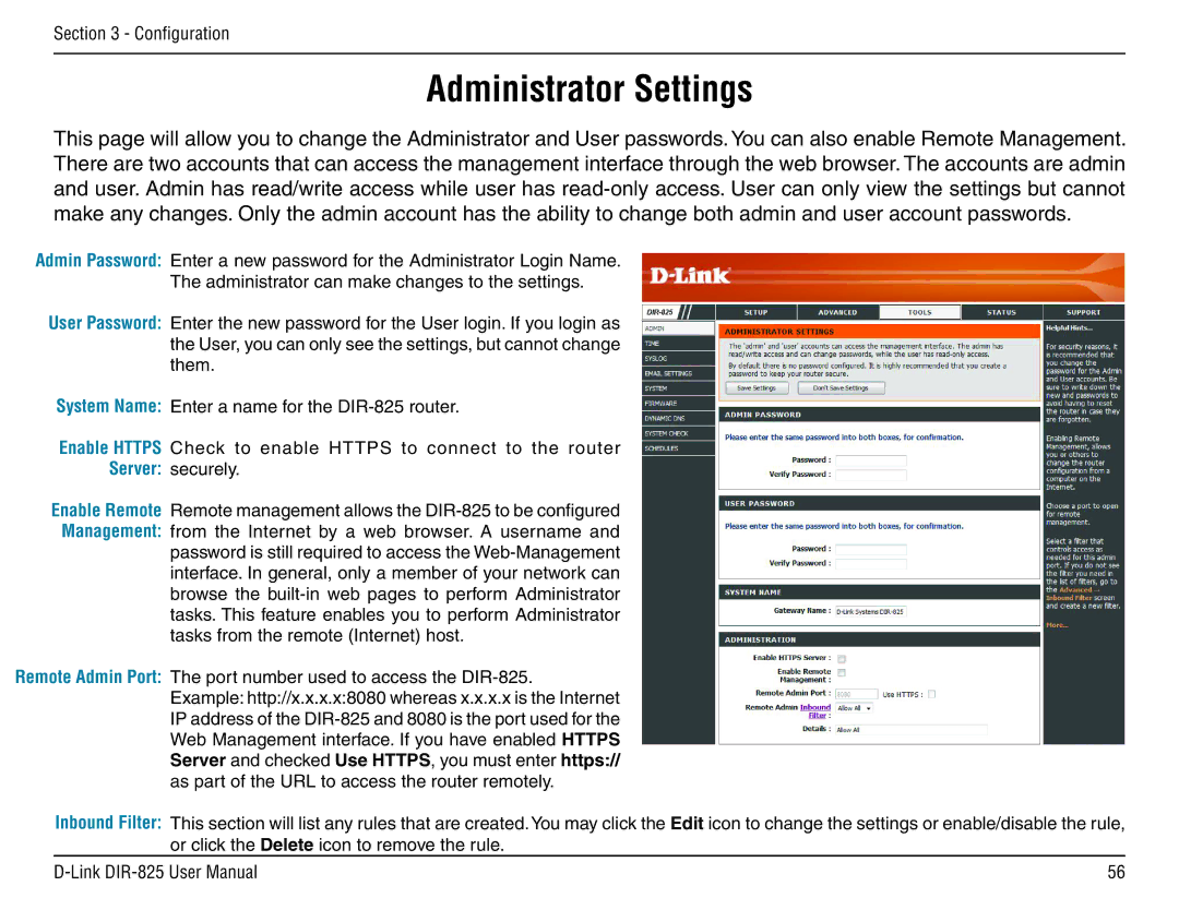 D-Link DIR-825 manual Administrator Settings 