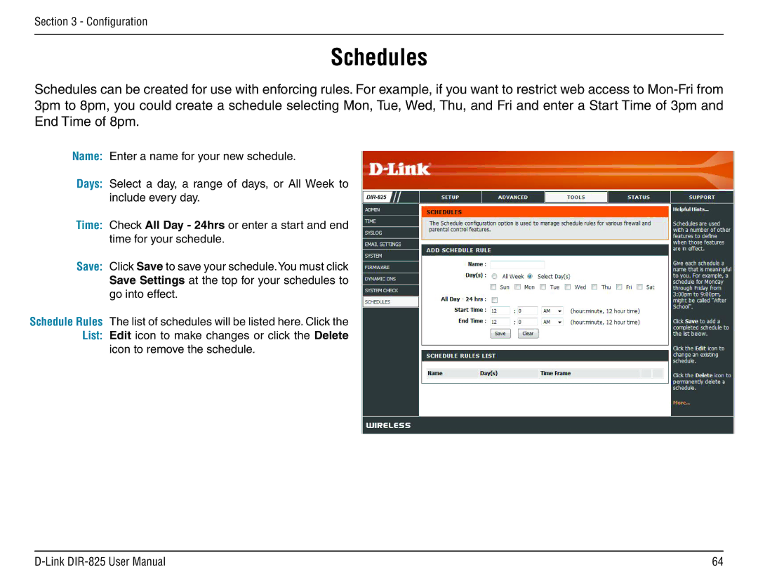 D-Link DIR-825 manual Schedules 